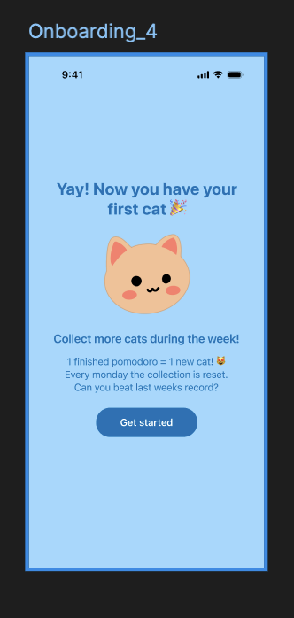 Pomokitten onboarding screen showing a cat collection feature